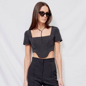 STAUD Peony Black Corset Top (Size 14) – Structured Cutout Crop Top